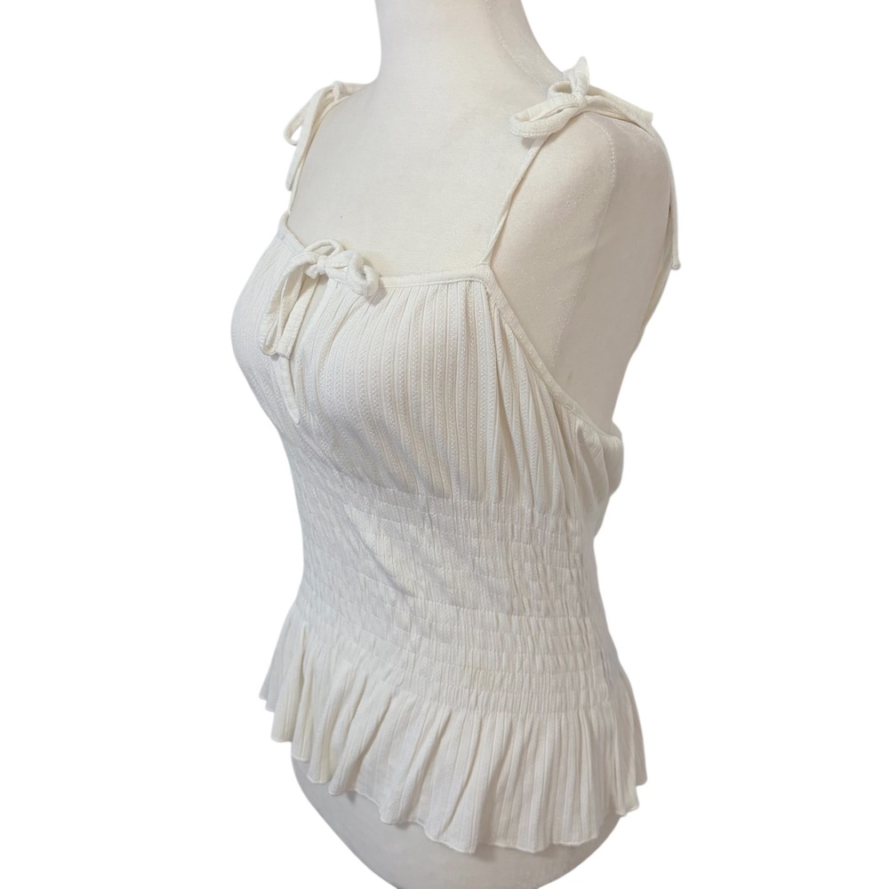 Kendall Kyle Medium White Smocked Tie Strap Peplum Tank Top Women - Picture 3 of 8